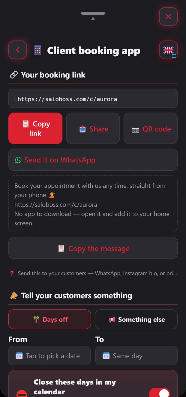 The client booking link